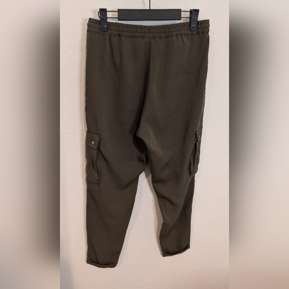 Olive Satin Feel Cargo Jogger Pants - Picture 5 of 5